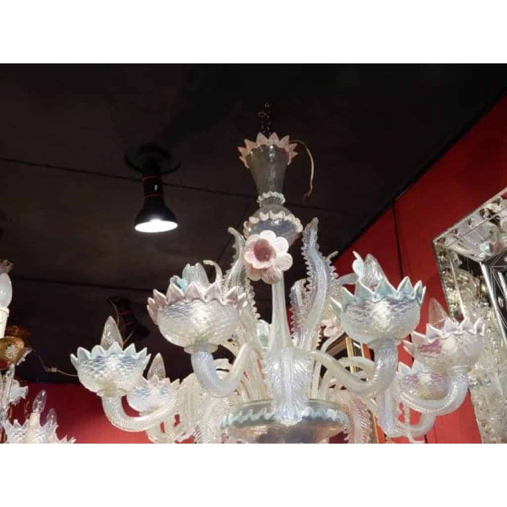 1950′ Lustre Murano Bleu Opalescent à Huit Bras de Lumière
