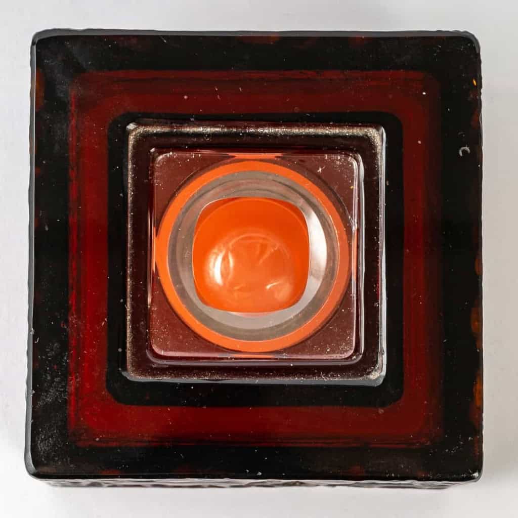 Encrier « Biches » complet verre rouge ambré de René LALIQUE | Biron Encrier "Biches" complet verre rouge ambré de René LALIQUE