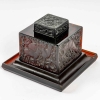 Encrier « Biches » complet verre rouge ambré de René LALIQUE | Biron Encrier "Biches" complet verre rouge ambré de René LALIQUE