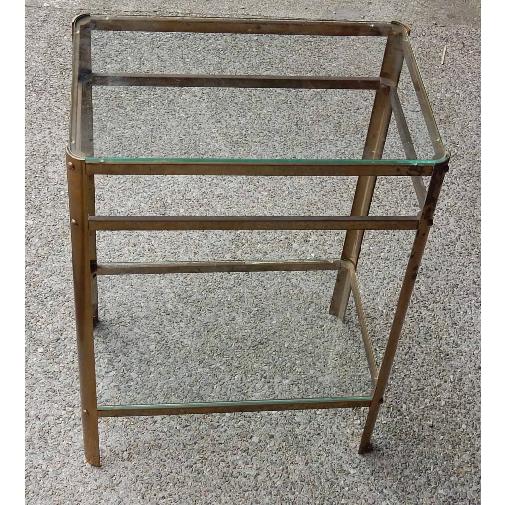 1970′ Guéridon Jacques QUINET, Pour la maison MALABERT. bronze doré. H : 60 cm L : 50 cm X 30 cm | Biron ||||||