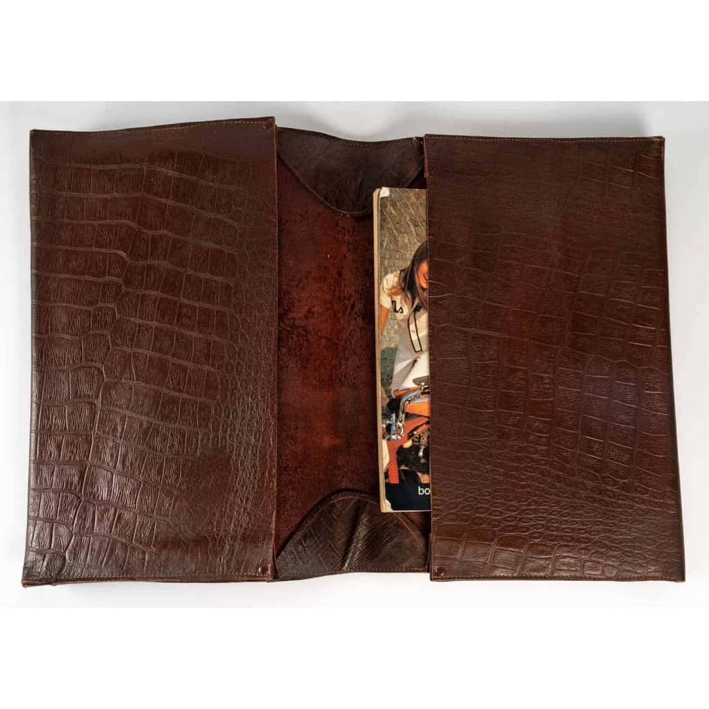 Serviette porte-document en cuire façon crocodile, XXème siècle | Biron Serviette porte-document en cuire façon crocodile, XXème siècle