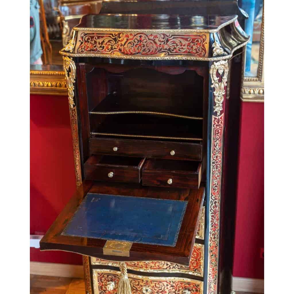 Secrétaire à marqueterie Boulle, signé Gradé , rue de la paix Paris, 1860.