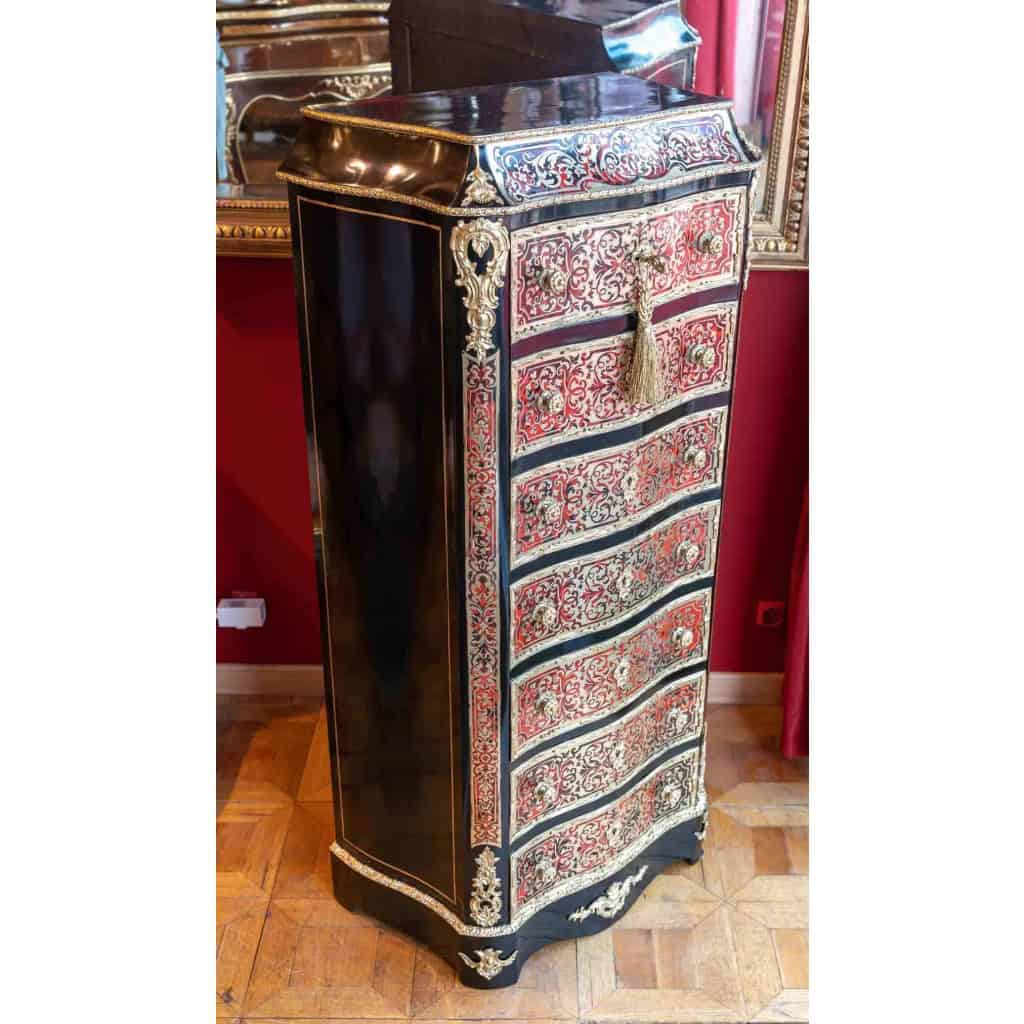 Secrétaire à marqueterie Boulle, signé Gradé , rue de la paix Paris, 1860.