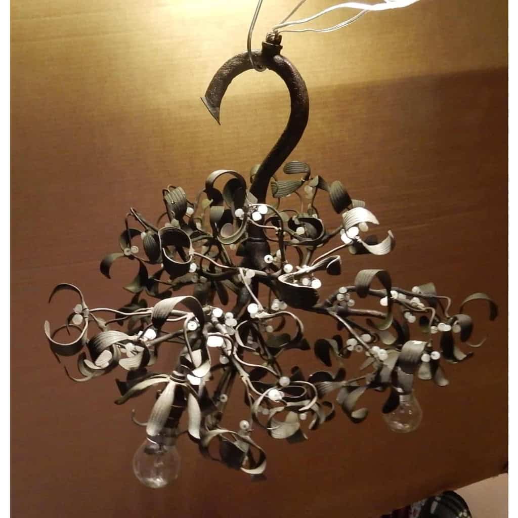 1900′ Lustre Boule de Gui en Bronze Art Nouveau à 3 Lampes Diamètre 50 cm (RESERVE) | Biron |||||||||