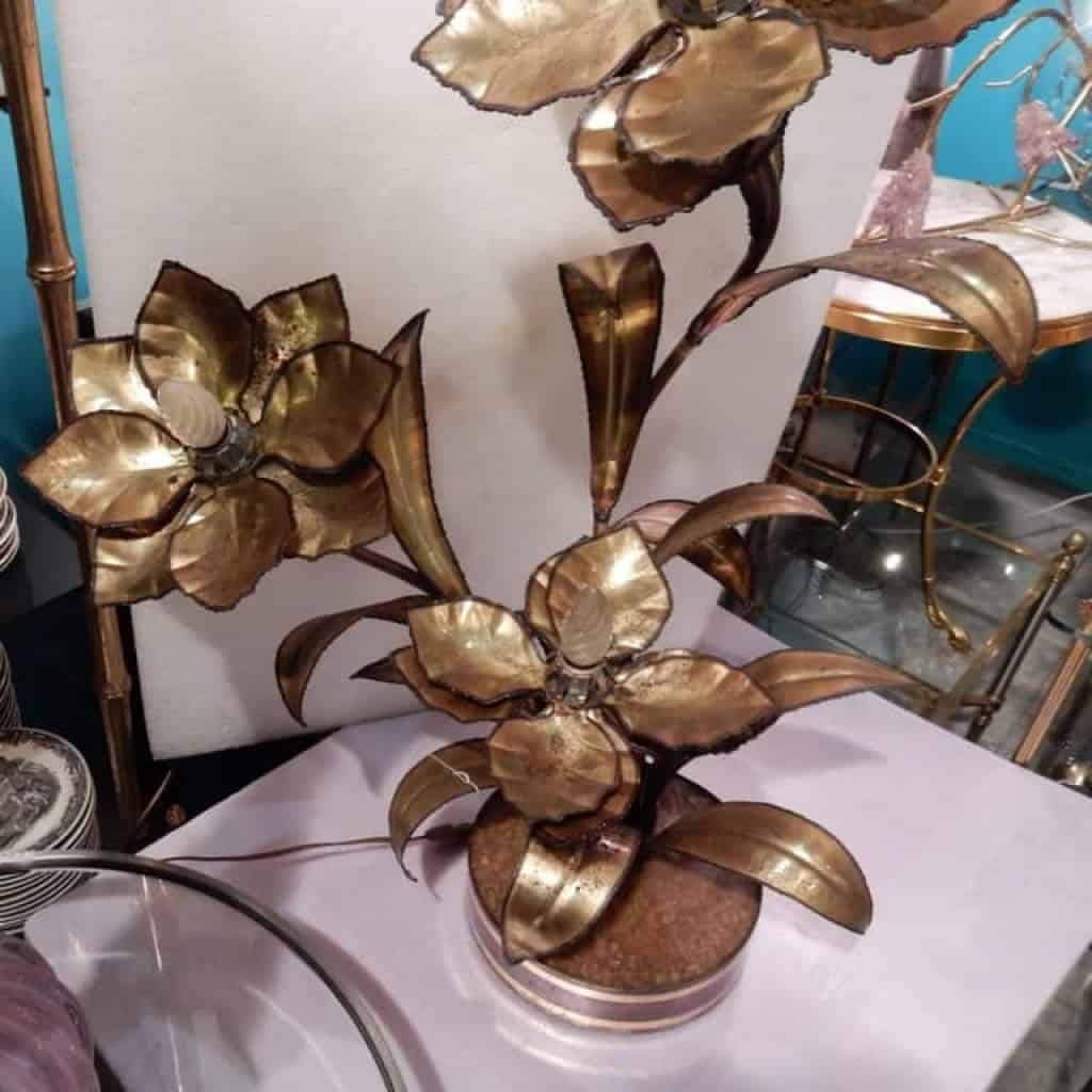 1970′ Plante Éclairante en Laiton Maison Jansen 3 Têtes