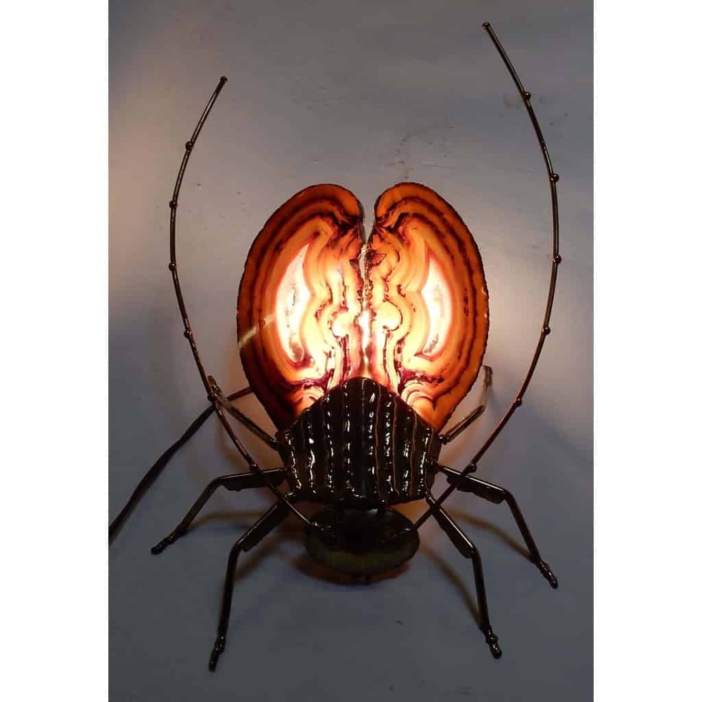 1970’Applique Eclairante A la Cigale en Bronze Doré et Agates Style Duval Brasseur Ou Isabelle Faure 25 X 35 cm | Biron |||||||||
