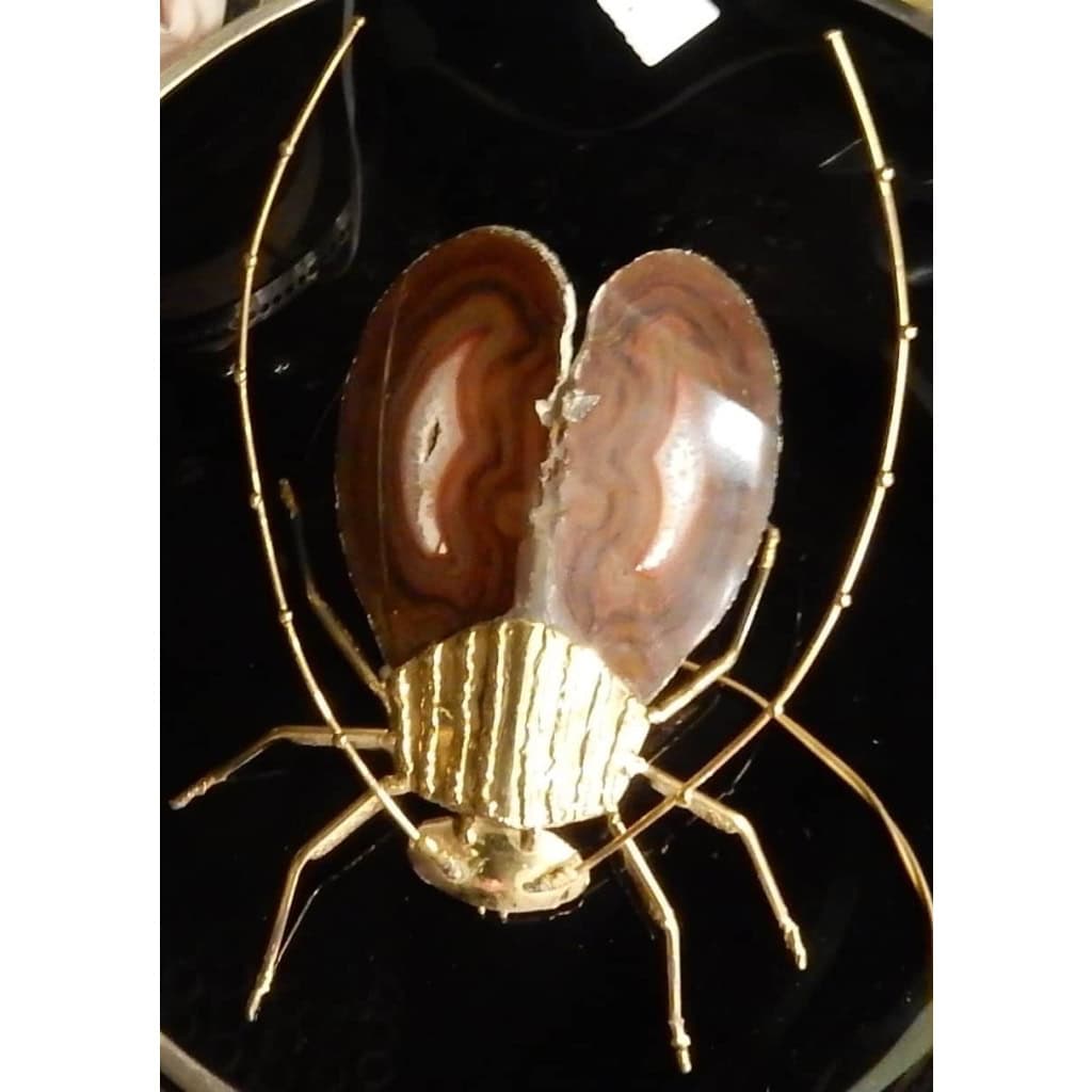 1970’Applique Eclairante A la Cigale en Bronze Doré et Agates Style Duval Brasseur Ou Isabelle Faure 25 X 35 cm | Biron 1970’Applique Eclairante A la Cigale en Bronze Doré et Agates Style Duval Brasseur Ou Isabelle Faure 25 X 35 cm