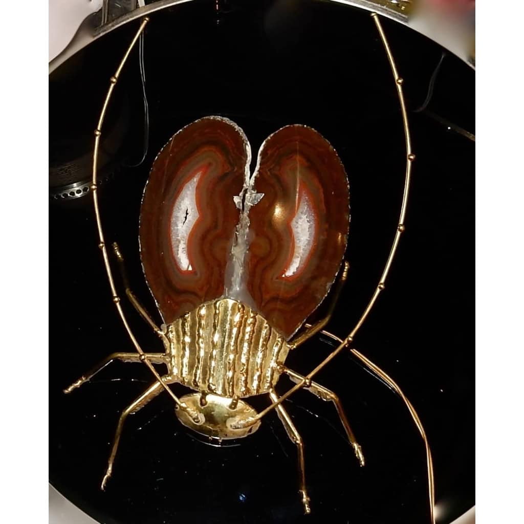 1970’Applique Eclairante A la Cigale en Bronze Doré et Agates Style Duval Brasseur Ou Isabelle Faure 25 X 35 cm | Biron 1970’Applique Eclairante A la Cigale en Bronze Doré et Agates Style Duval Brasseur Ou Isabelle Faure 25 X 35 cm