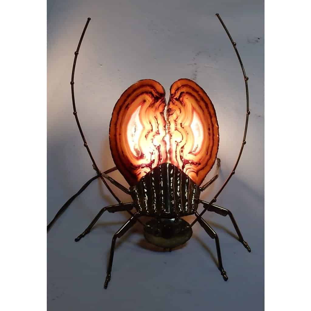1970’Applique Eclairante A la Cigale en Bronze Doré et Agates Style Duval Brasseur Ou Isabelle Faure 25 X 35 cm | Biron 1970’Applique Eclairante A la Cigale en Bronze Doré et Agates Style Duval Brasseur Ou Isabelle Faure 25 X 35 cm