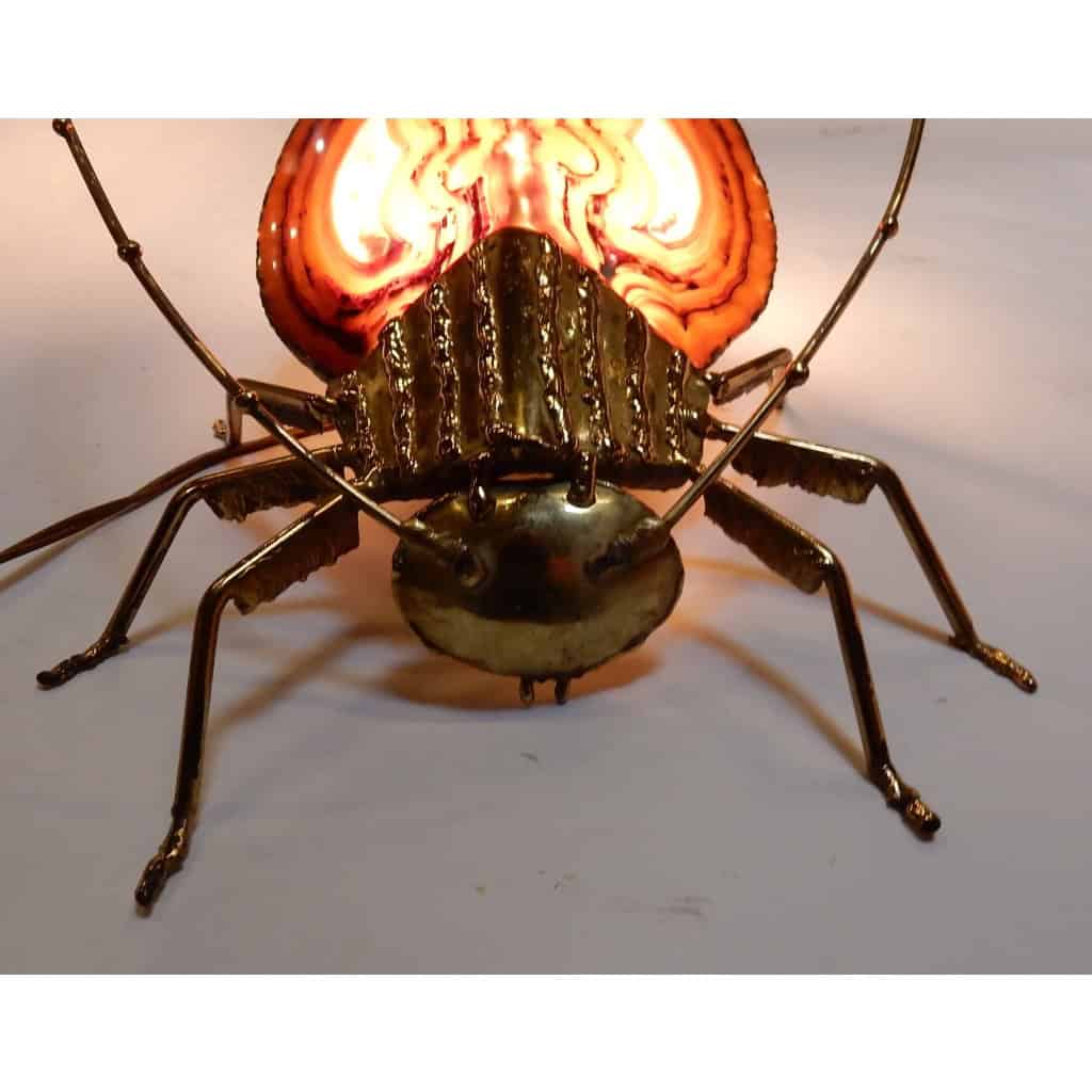 1970’Applique Eclairante A la Cigale en Bronze Doré et Agates Style Duval Brasseur Ou Isabelle Faure 25 X 35 cm | Biron 1970’Applique Eclairante A la Cigale en Bronze Doré et Agates Style Duval Brasseur Ou Isabelle Faure 25 X 35 cm
