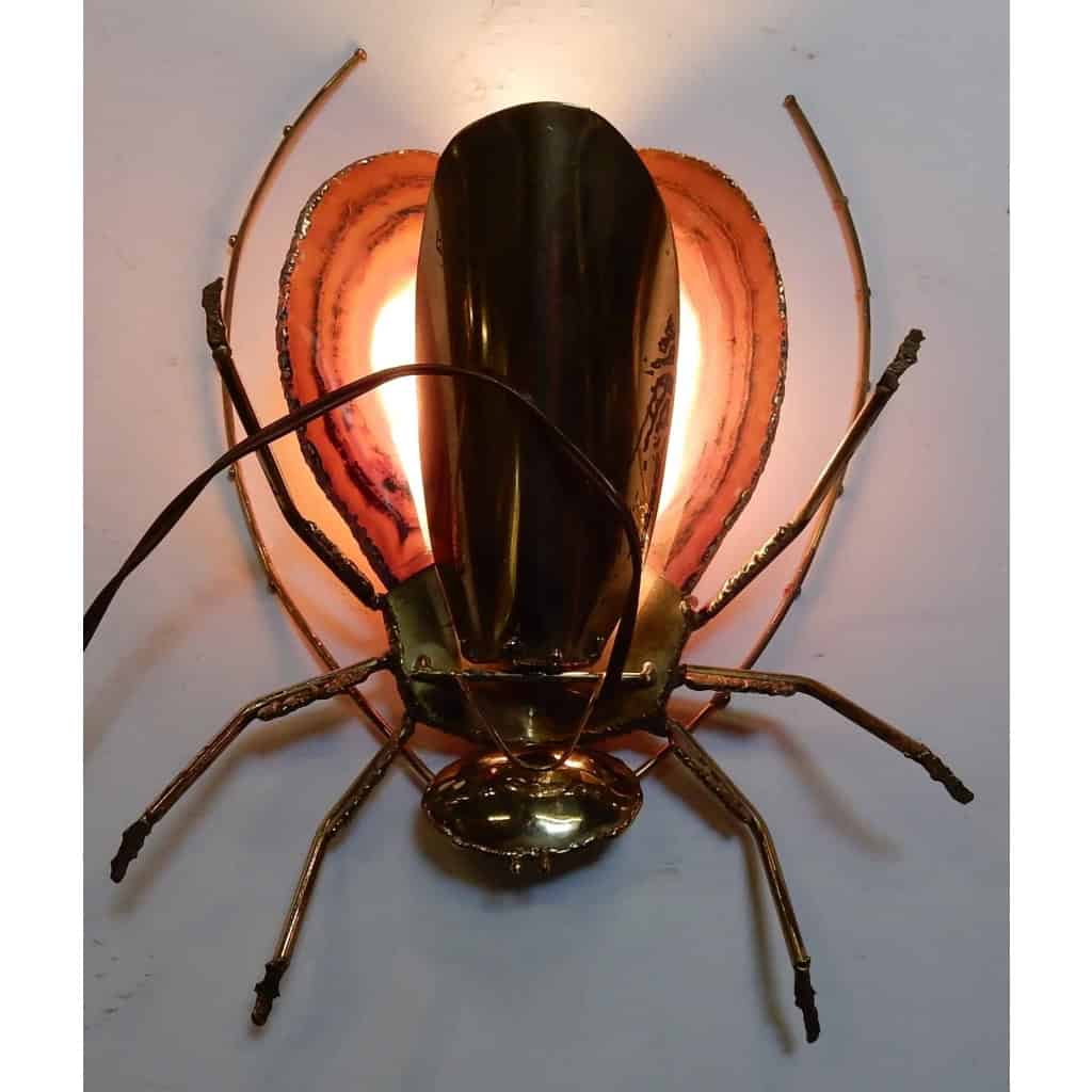 1970’Applique Eclairante A la Cigale en Bronze Doré et Agates Style Duval Brasseur Ou Isabelle Faure 25 X 35 cm | Biron 1970’Applique Eclairante A la Cigale en Bronze Doré et Agates Style Duval Brasseur Ou Isabelle Faure 25 X 35 cm