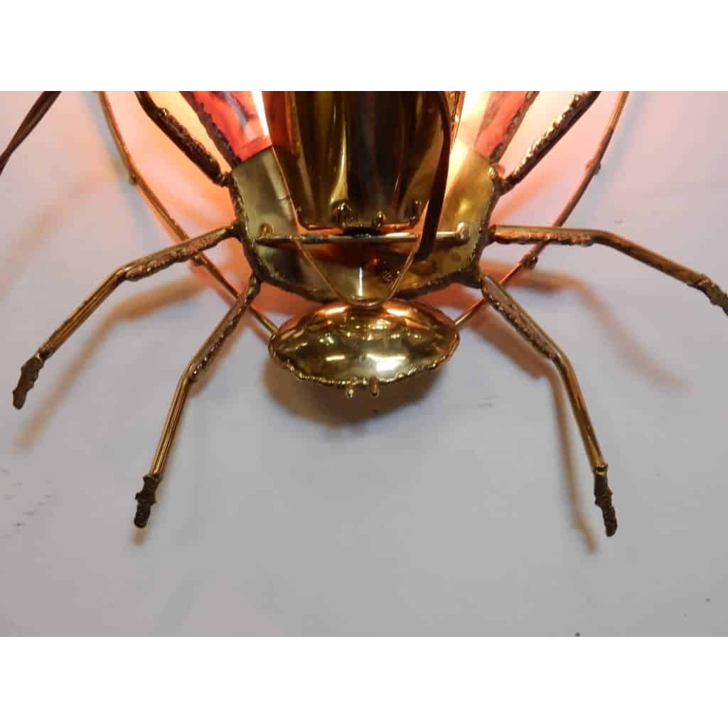 1970’Applique Eclairante A la Cigale en Bronze Doré et Agates Style Duval Brasseur Ou Isabelle Faure 25 X 35 cm | Biron 1970’Applique Eclairante A la Cigale en Bronze Doré et Agates Style Duval Brasseur Ou Isabelle Faure 25 X 35 cm
