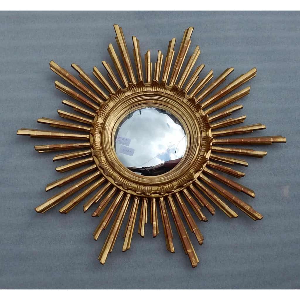 1950/70 ‘ Miroir soleil Convexe, Bois Doré Diamètre 68 cm | Biron ||||||||||||||