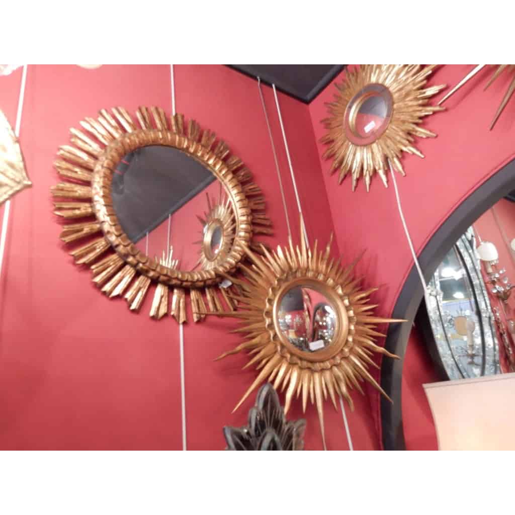 1950/70 ‘ Miroir soleil Convexe, Bois Doré Diamètre 68 cm | Biron 1950/70 ‘ Miroir soleil Convexe, Bois Doré Diamètre 68 cm
