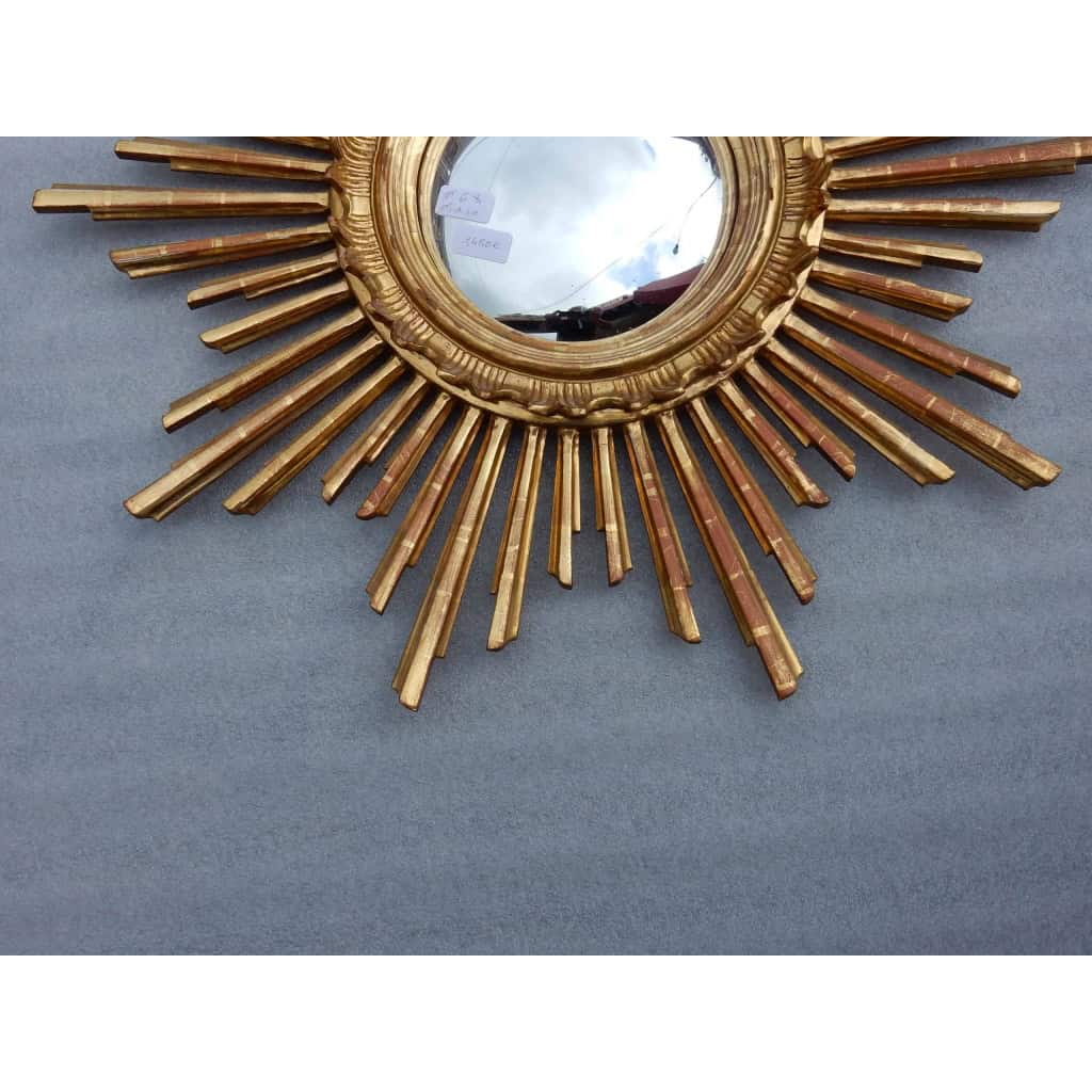 1950/70 ‘ Miroir soleil Convexe, Bois Doré Diamètre 68 cm | Biron 1950/70 ‘ Miroir soleil Convexe, Bois Doré Diamètre 68 cm