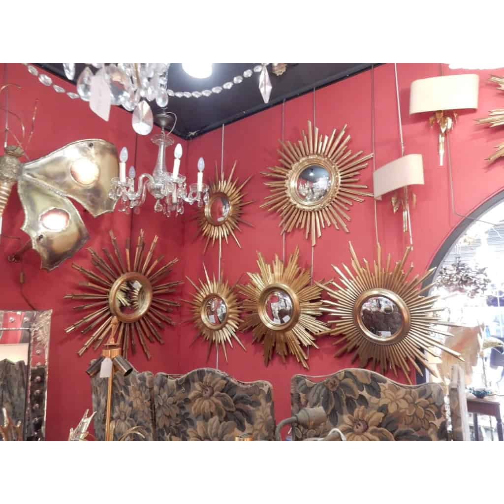 1950/70 ‘ Miroir soleil Convexe, Bois Doré Diamètre 68 cm | Biron 1950/70 ‘ Miroir soleil Convexe, Bois Doré Diamètre 68 cm