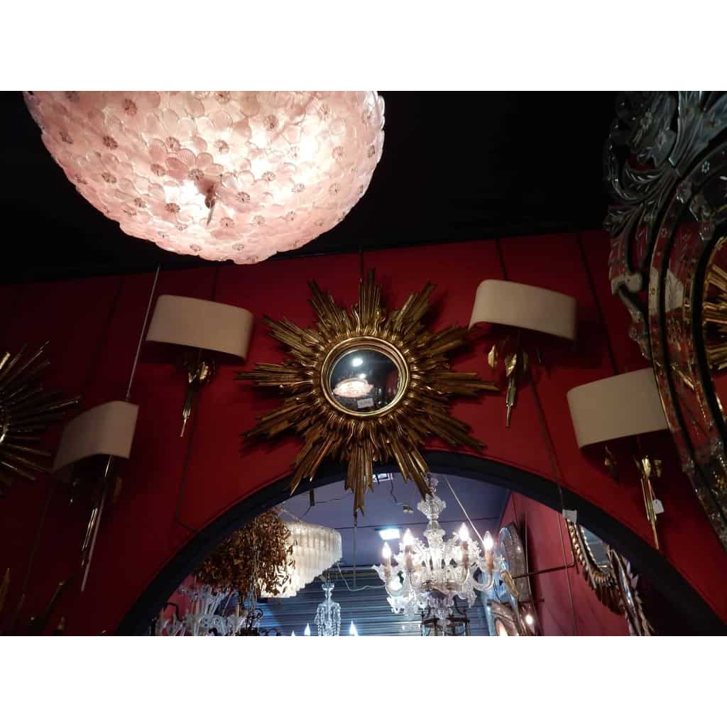 1950/70 ‘ Miroir soleil Convexe, Bois Doré Diamètre 68 cm | Biron 1950/70 ‘ Miroir soleil Convexe, Bois Doré Diamètre 68 cm