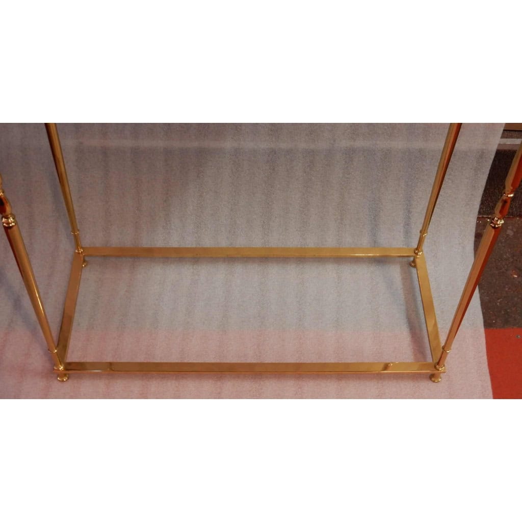 1970′ Console Bronze Doré Plateau Opaline Noire 70 X 30 X H 70 cm