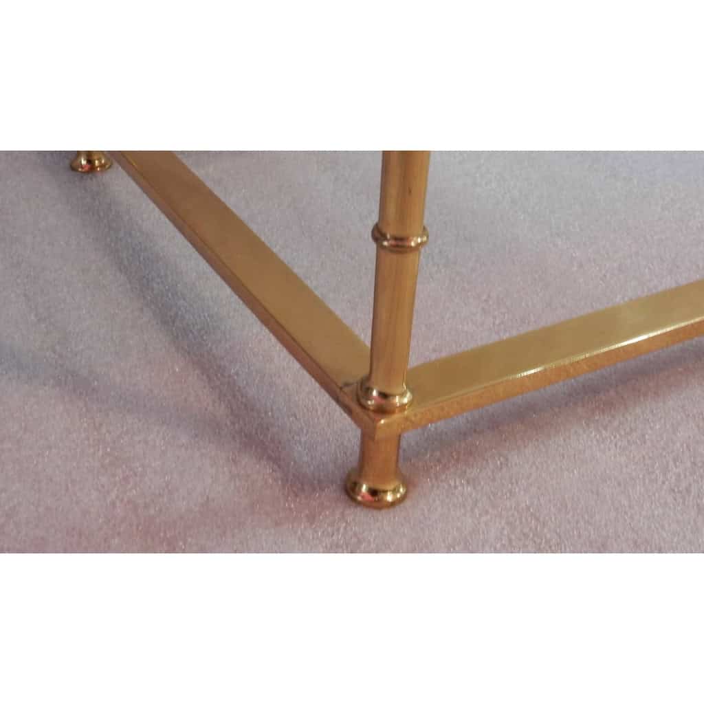 1970′ Console Bronze Doré Plateau Opaline Noire 70 X 30 X H 70 cm