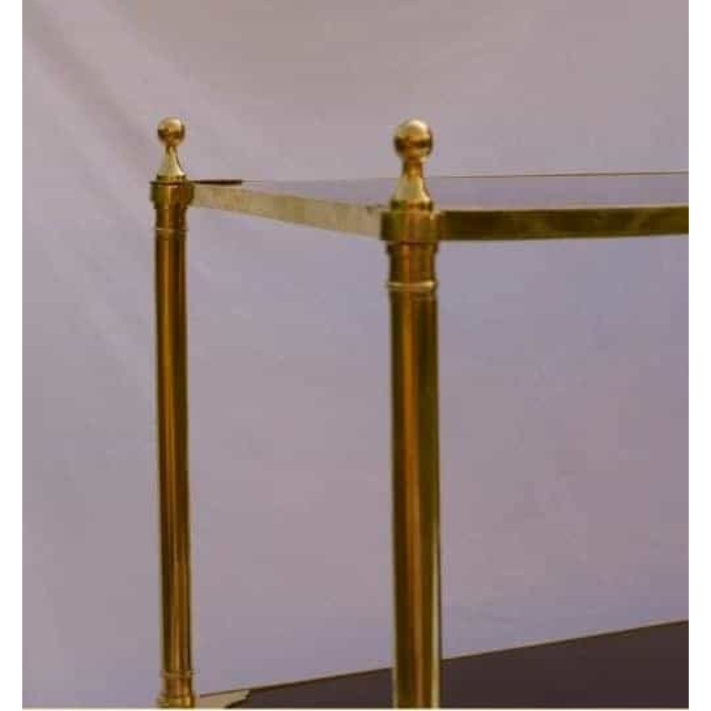 1950/70′ Paire Étagères en Laiton à 2 Niveaux Maison Baguès Plateaux Verre Noir 63 X 32 cm