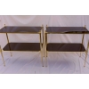 1950/70′ Paire Étagères en Laiton à 2 Niveaux Maison Baguès Plateaux Verre Noir 63 X 32 cm