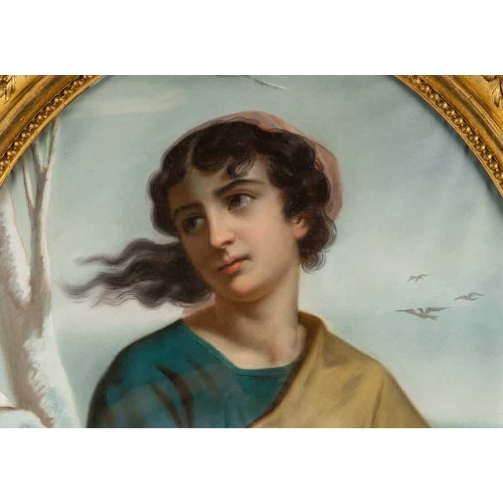 un trés grand pastel de l'école francaise du 19eme siècle .Allegorie de l'hiver