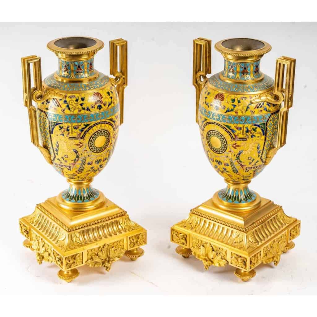 Paire de vases pompéien, Barbedienne A. H. Constant Sevin , XIXème | Biron ||||||