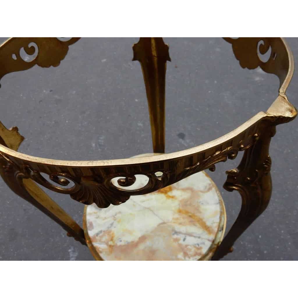 1970′ Paire de Sellettes en Bronze Doré Style LXV Plateaux Onyx