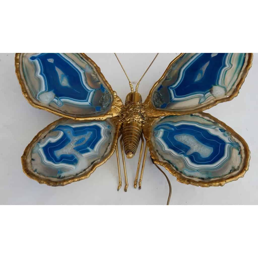 1970′ Applique Papillon Duval Brasseur Ou Isabelle Faure Avec Ailes En Agates Bleues 39 X H 39 CM | Biron 1970′ Applique Papillon Duval Brasseur Ou Isabelle Faure Avec Ailes En Agates Bleues 39 X H 39 CM