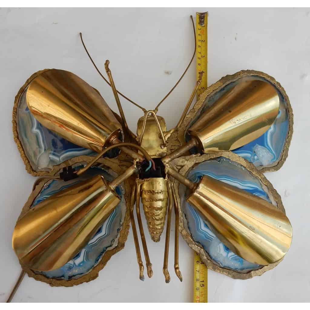 1970′ Applique Papillon Duval Brasseur Ou Isabelle Faure Avec Ailes En Agates Bleues 39 X H 39 CM | Biron 1970′ Applique Papillon Duval Brasseur Ou Isabelle Faure Avec Ailes En Agates Bleues 39 X H 39 CM