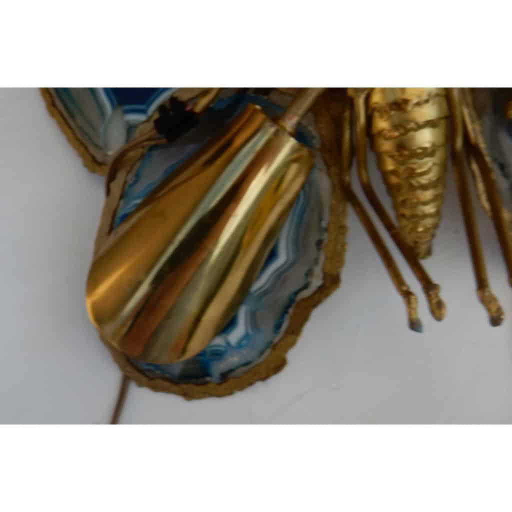 1970′ Applique Papillon Duval Brasseur Ou Isabelle Faure Avec Ailes En Agates Bleues 39 X H 39 CM | Biron 1970′ Applique Papillon Duval Brasseur Ou Isabelle Faure Avec Ailes En Agates Bleues 39 X H 39 CM
