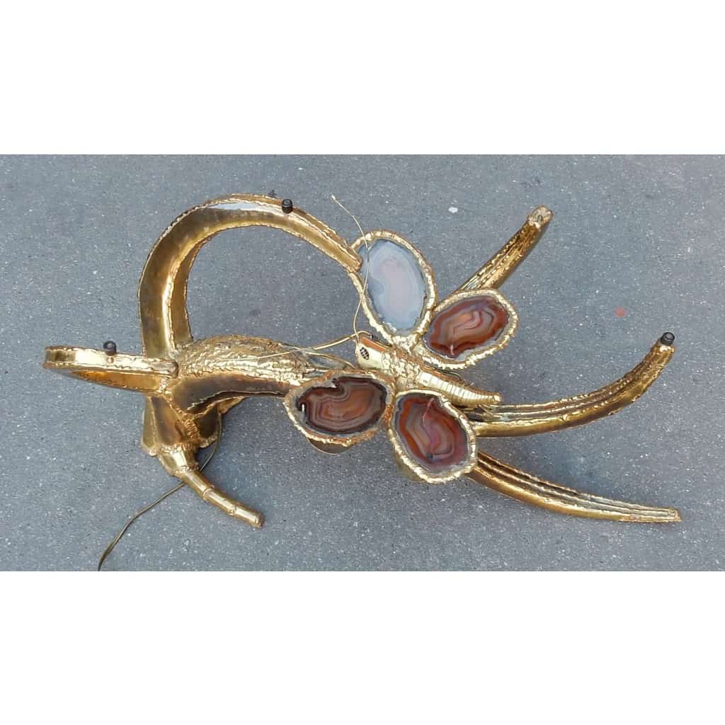 1970′ Table Basse Au Papillon Avec Ailes En Agates Dans Le Style De Duval Brasseur | Biron 1970′ Table Basse Au Papillon Avec Ailes En Agates Dans Le Style De Duval Brasseur