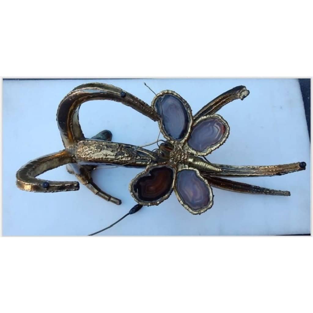 1970′ Table Basse Au Papillon Avec Ailes En Agates Dans Le Style De Duval Brasseur | Biron 1970′ Table Basse Au Papillon Avec Ailes En Agates Dans Le Style De Duval Brasseur