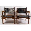 Paire de fauteuils, années 1960, teck et cuir | Biron ||||||||||