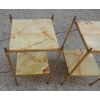 1950/70′ Paire de Bouts de Canapés en Laiton Doré Avec Flammes Olympiques Plateaux Onyx Maison Baguès 34 X 34 cm