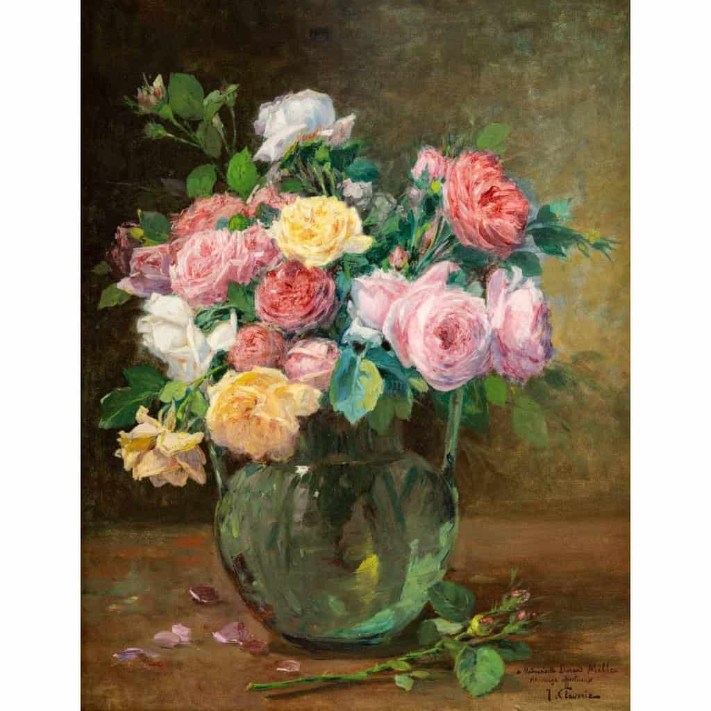 Justin Jules Claverie (1859 - 1932) : Bouquet de roses.