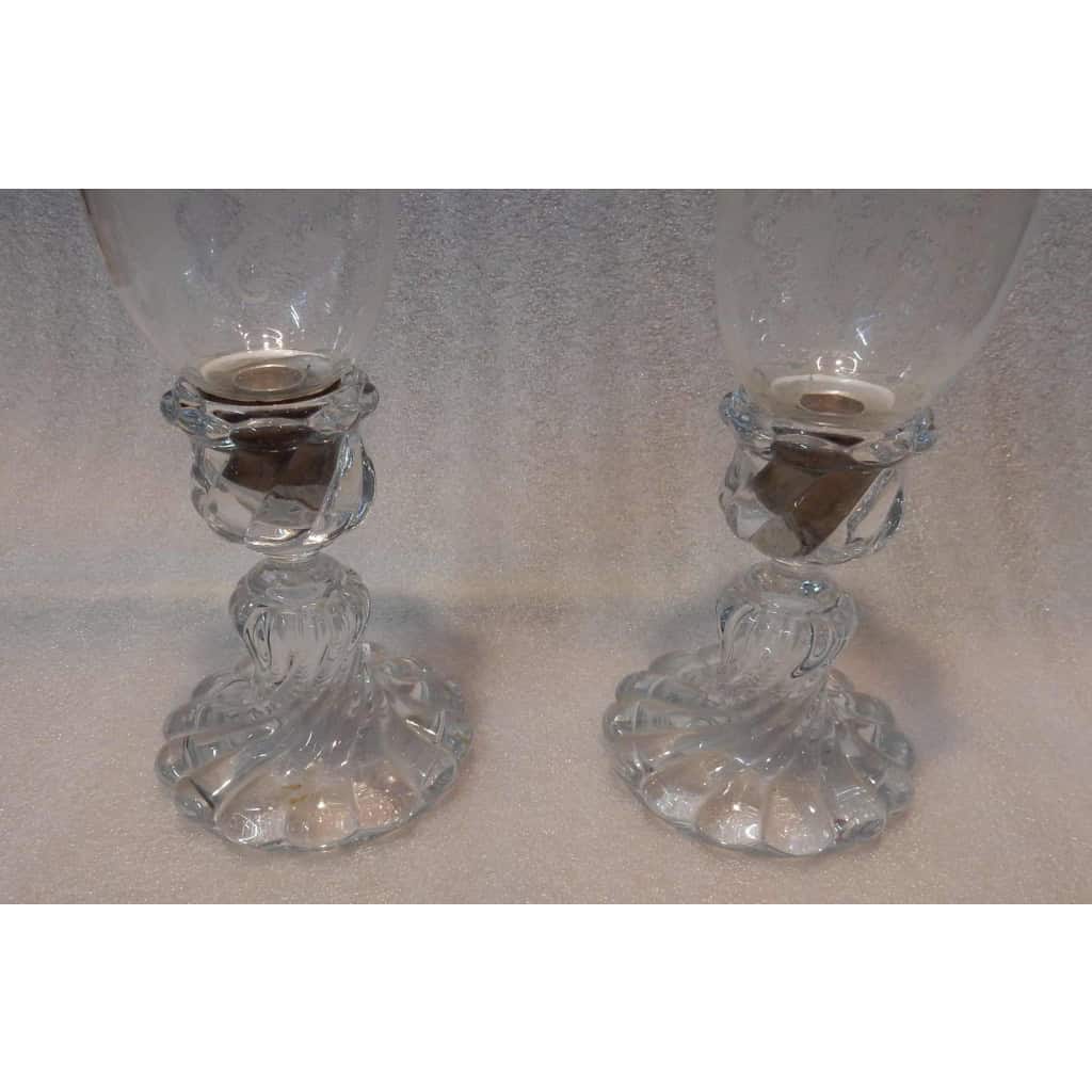 1950/70 Paire de Bougeoirs Photophores Baccarat Signés, Tors