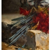 Henri Cauchois (1850 - 1911) : Bouquet d'oeillets sur un entablement.