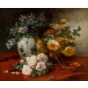 Henri Cauchois (1850 - 1911) : Nature morte aux bouquets de roses.