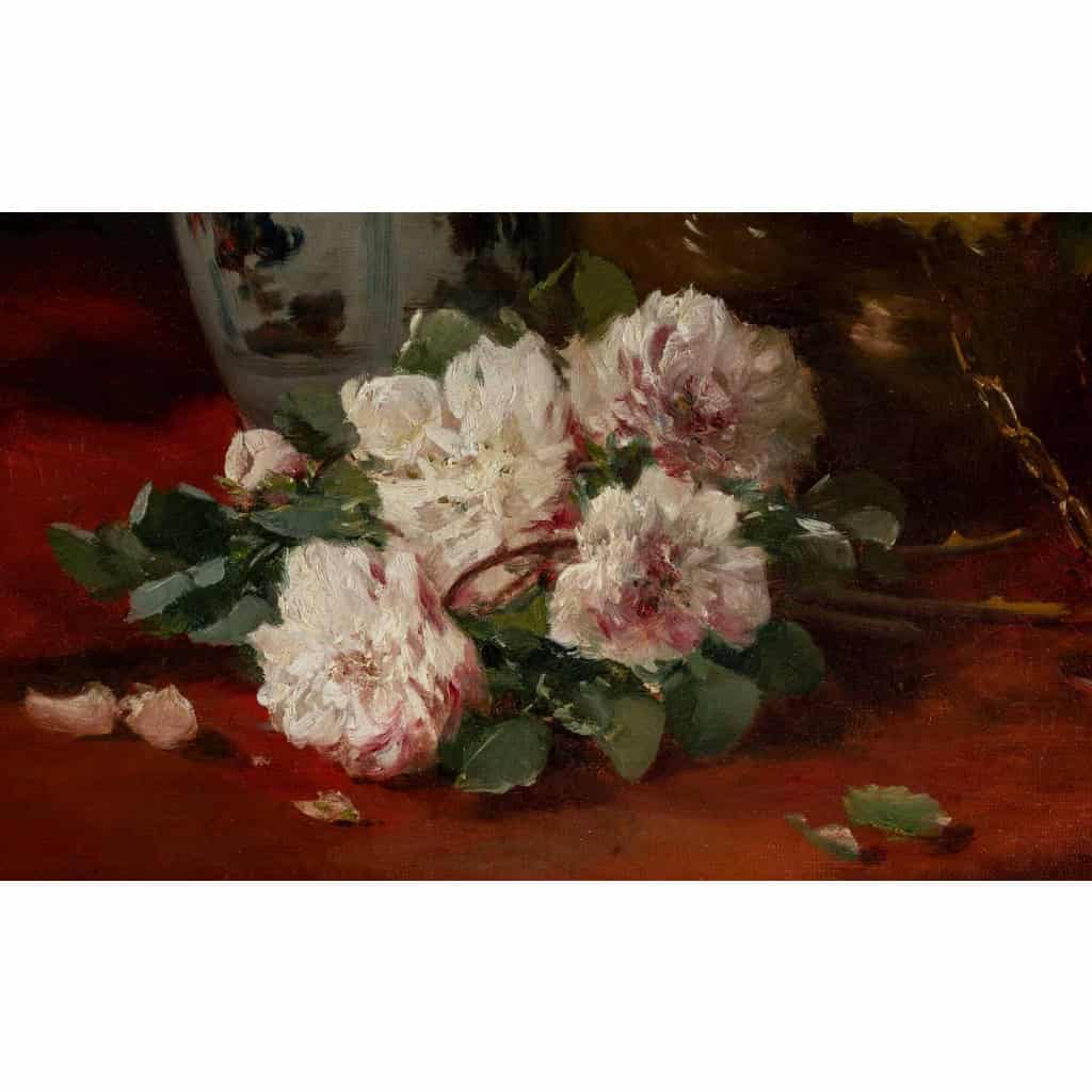 Henri Cauchois (1850 - 1911) : Nature morte aux bouquets de roses.