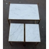 1950/70′ Table Basse et ses 2 Bouts de Canapé Laiton Doré Plateau Marbre Blanc Maison Baguès