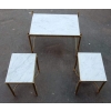 1950/70′ Table Basse et ses 2 Bouts de Canapé Laiton Doré Plateau Marbre Blanc Maison Baguès