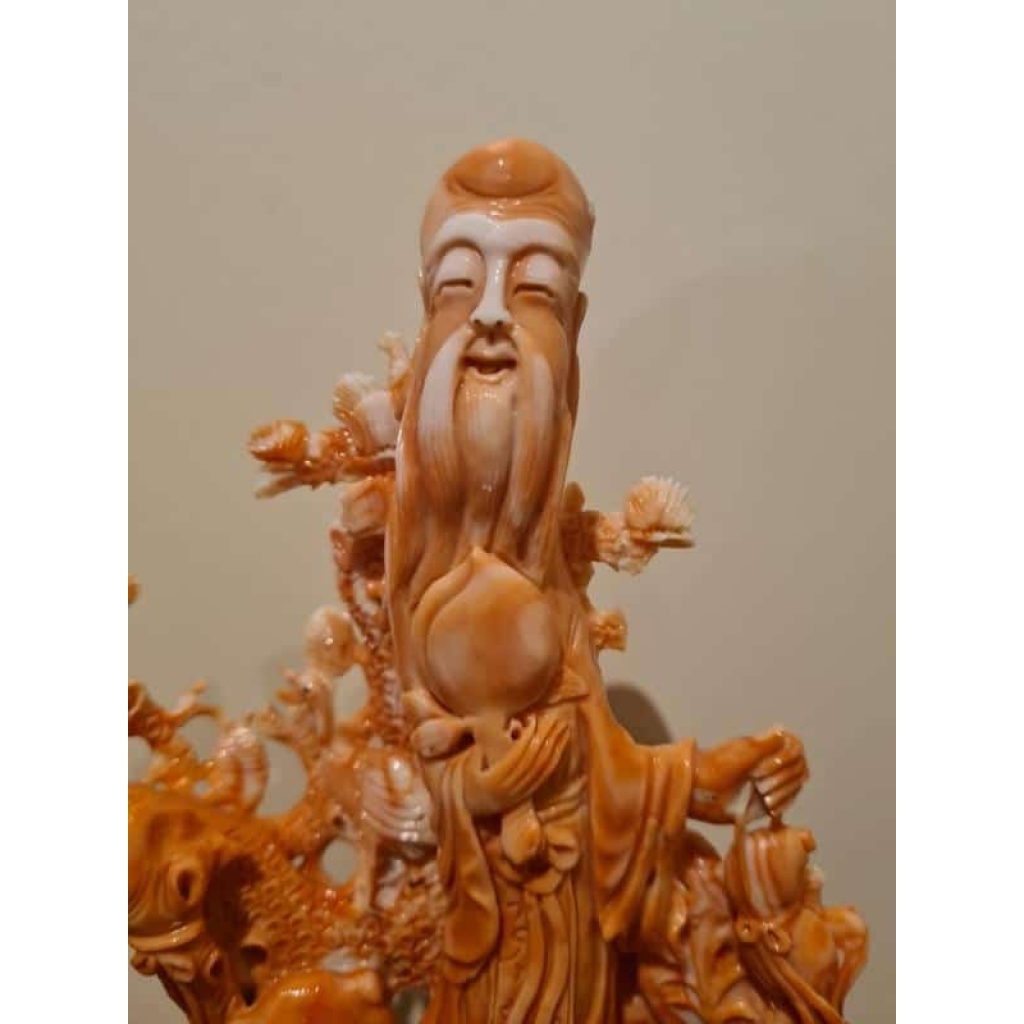 Corail Chine Pékin Représentant Le Dieu De La Longevité – Chine Vers 1930 | Biron Corail Chine Pékin Représentant Le Dieu De La Longevité - Chine Vers 1930