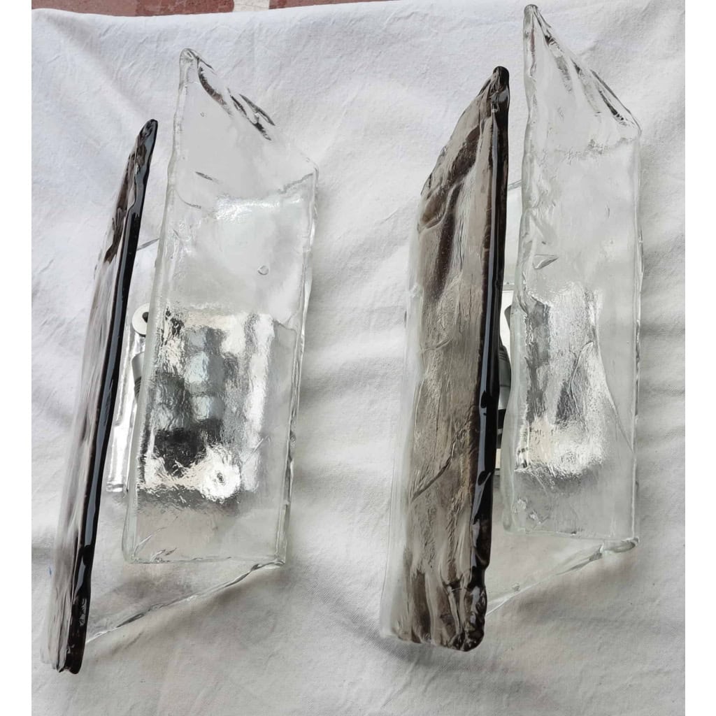 1960/70′ Paire d’Appliques En verre Bicolore Kalmar | Biron 1960/70′ Paire d’Appliques En verre Bicolore Kalmar