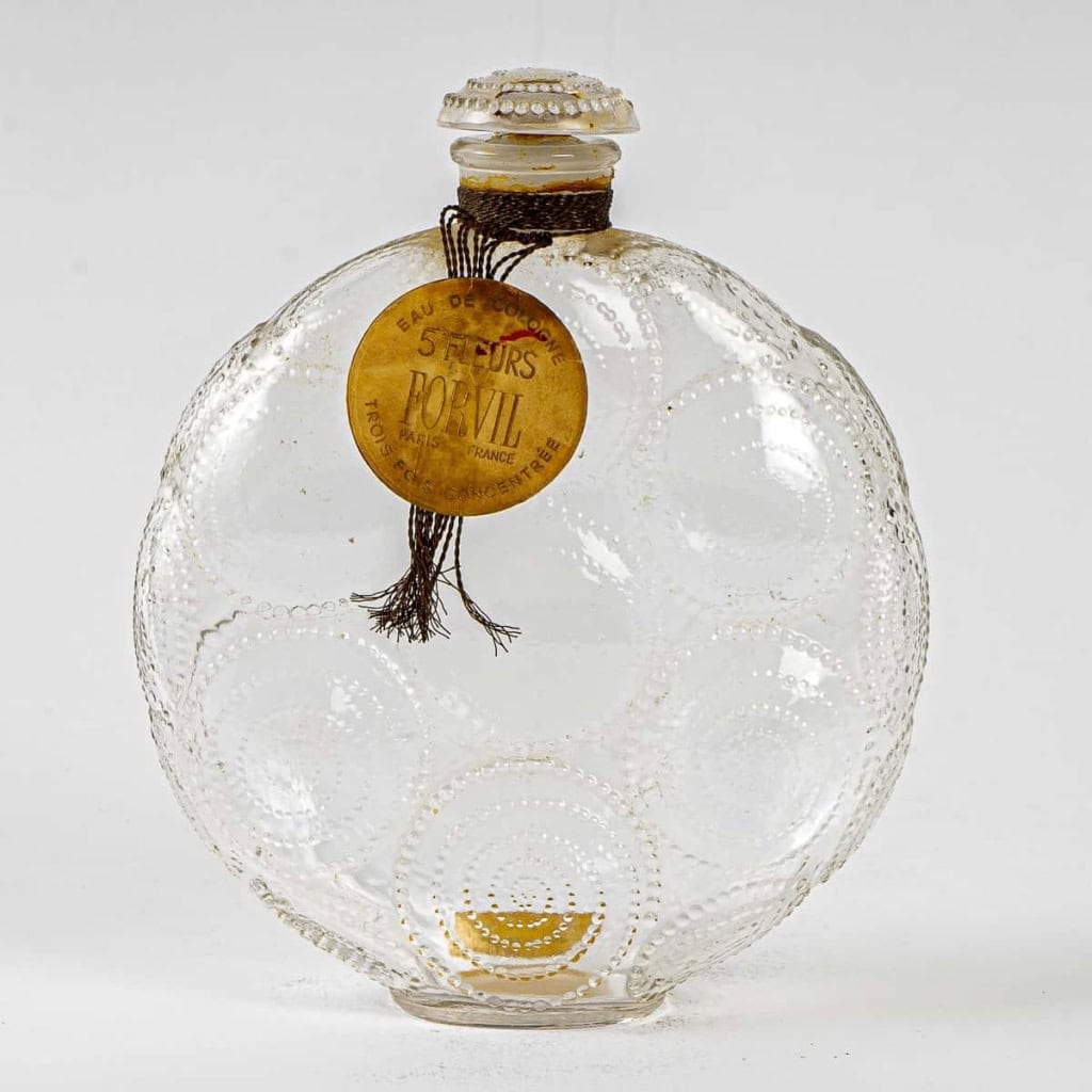 Flacon « Relief » verre blanc de René LALIQUE pour FORVIL | Biron ||||||