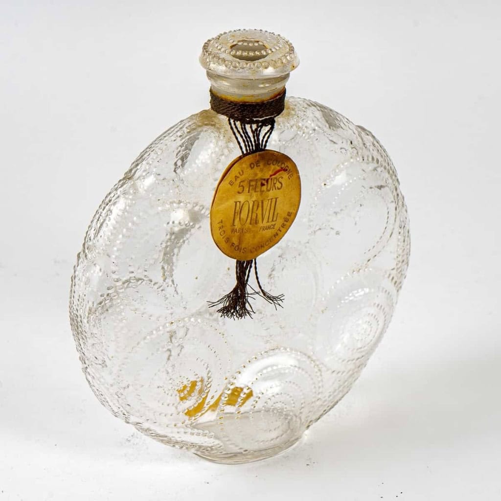 Flacon « Relief » verre blanc de René LALIQUE pour FORVIL | Biron Flacon "Relief" verre blanc de René LALIQUE pour FORVIL