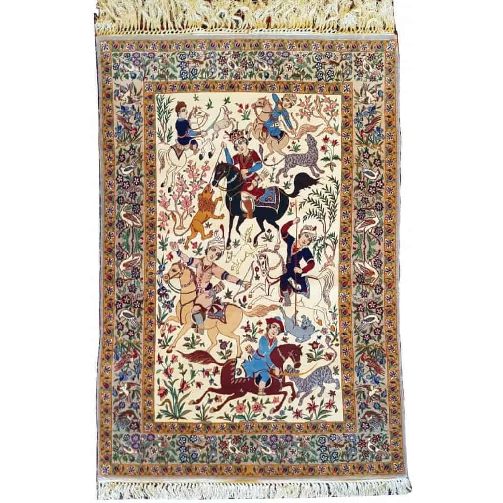Tapis Laine et Soie Trame Soie Ispahan Iran Vers 1970 Epoque Du Shah | Biron |||||||||