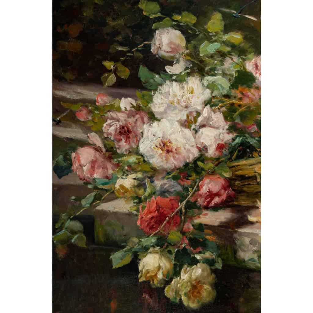 P. Valmon (1850 - 1911) : Jetée de roses sur un entablement.