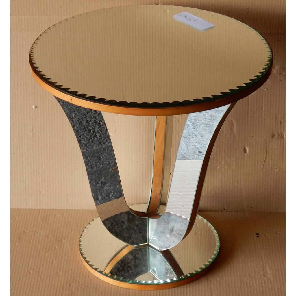 1950′ Guéridon Miroir Tripode Art Déco Diamètre 50 | Biron ||||||