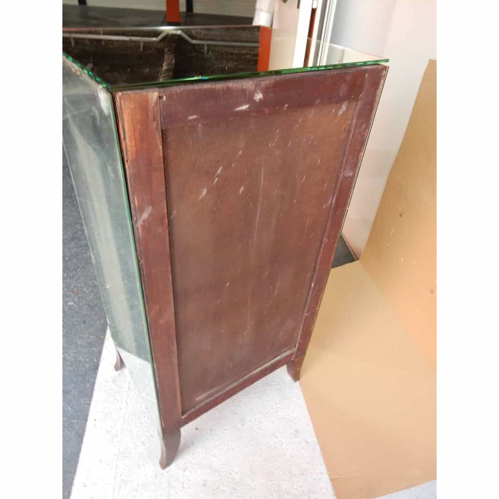 1940/50′ Meuble Art Déco Miroir Vintage 5 Tiroirs 6 Poignées Verre 50 X 39 cm